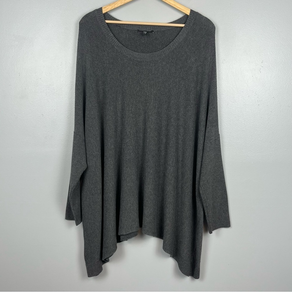 Eileen Fisher gray viscose nylon spandex oversized ribbed sleeve sweater, XL.